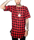 LILBETTER Mens Hipster T Shirt Hip Hop Basic Longline Crewneck T-shirt Zipper Trim