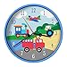 Wildkin Kids Wall Clock for Boys and Girls, Features Silent Quartz Movement, Glass and Durable Plastic Cover, Battery Not Included, Measures 12 x 1.63 x 12 Inches,Olive Kids(Trains, Planes and Trucks)