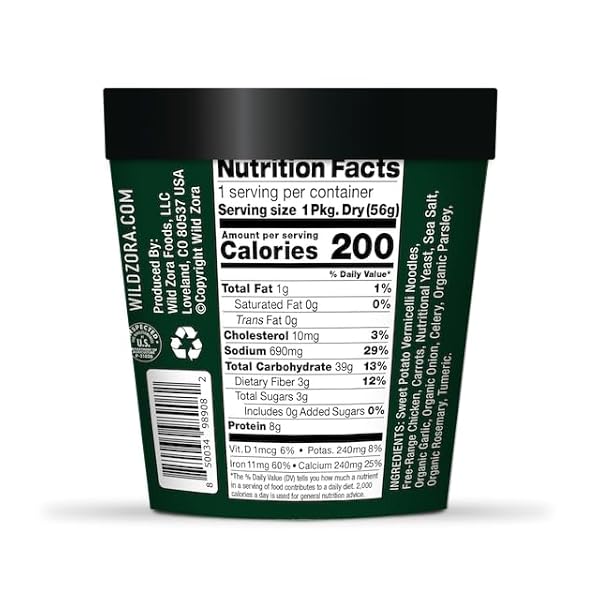 WILD ZORA CHICKEN NOODLE SOUP CUP, 4 PACK, PALEO, AIP FRIENDLY, GLUTEN-FREE, GRAIN-FREE VERMICELLI GLASS NOODLES, INSTANT RAMEN STYLE WITH REAL MEAT AND SWEET POTATOES, UMAMI FLAVOR, MADE IN USA