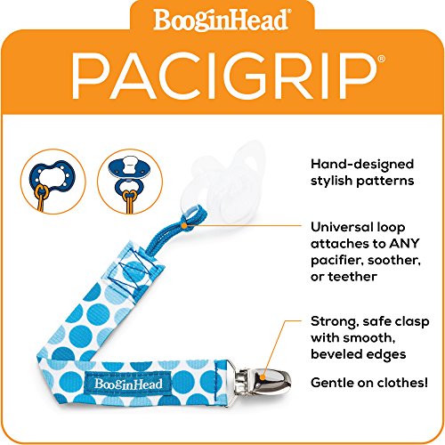 BooginHead Baby Newborn PaciGrip Pacifier Clip, Holder, Toy, Teether, Soothie, Universal Loop, Girl, Boy, Sea Breeze, Polka Dots, Blue, Teal