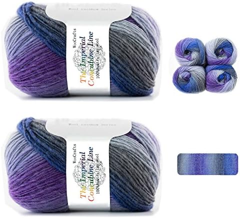 Gradient Rainbow Soft Wool Yarn Self-striping Yarn for Crochet Knit,Color: Night Sky(2 Skeins)