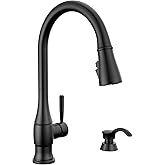 Delta Hazelwood Matte Black Kitchen Faucet with Pull Down Sprayer and Soap Dispenser, Modern Single Hole Kitchen Sink Faucet, Single Handle, Matte Black 19831Z-BLSD-DST