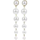 CHARIFIN Gold Long Pearl Earrings - Statement Drop Earrings for Women - Big Simulated Pearls - Handmade Fringe Dangle Earrings for Wedding, Party, Daily Wear