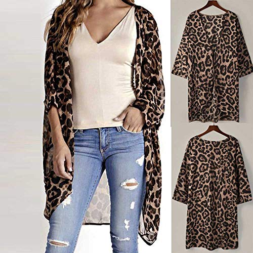 image for TWGONE Kimono Cardigans For Women 3/4 Sleeve Chiffon Coat Smock Leopar
