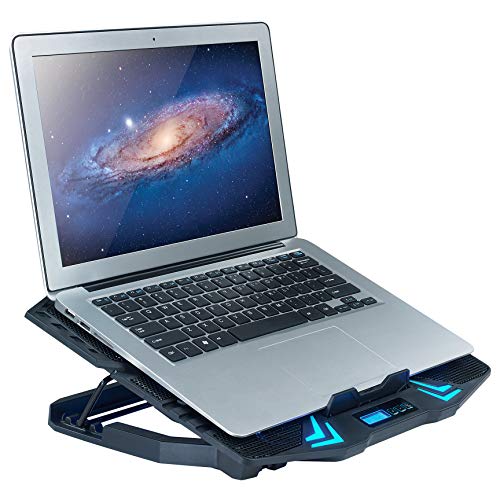 Rosewill Gaming Laptop Cooler Notebook Cooling Pad, 5 Silent Blue LED Fans w/Powerful Air Flow, Control Panel w/LCD Screen, Portable Height Adjustable Laptop Stand, Comfortable for Wrists