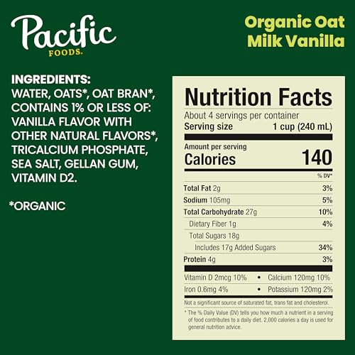 PACIFIC NATURAL FOODS ORGANIC OAT NON-DAIRY BEVERAGE VANILLA – 32 FL OZ3