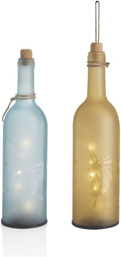 Pack of 2 Glass Jars with Led Light Butterfly 8 X 8 X 29 cm