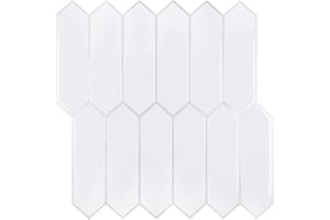 CHIHUT 12''x12'' White Peel and Stick Backsplash Tiles for Kitchen Bathroom Adhesive Back Splash Stick on Tile 6 Sheets Heat Resistant Waterproof 3D Long Hexagon Tile for Shower Walls Fireplace