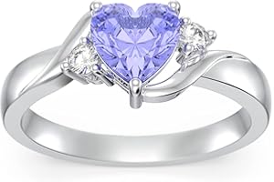 Shusukue Heart Crystal Rings 925 Sterling Silver Minimalist Solitaire 12 Month Birthstone Rings Personalized Engraved Name Ring Birthday Promise Jewelry Gift for Women (with Gift Box)