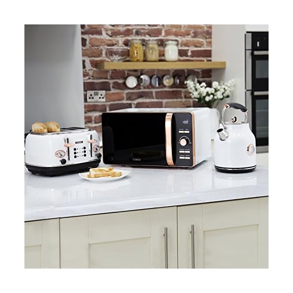 Tower Bottega T20017W 4-Slice Toaster, Stainless Steel with Adjustable Browning Control, Cancel, Defrost and Reheat…