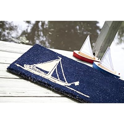 Entryways Sailboat Handmade, Hand-Stenciled, All-Natural Coconut Fiber Coir Doormat, 18” X 30” X .75” 51J drtl16L