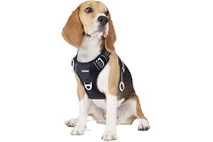 Funfox Dog Harness No Pull, Adjustable Pet Vest Harness, Super Soft Material with Vertical Handle Easy Control, Reflective Night Walking, 2 Leash Clips for Medium Sized Dogs, Black, M