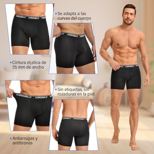 KIROGILY Boxer Hombre, 6 Pares Ropa Interior Hombre, Calzones de Hombre de Fibra de Bambú, Suaves y Elásticos, Bolsa Frontal 3D y Bragueta, Ligeros, Respirable, Boxers Que se Adaptan Bien