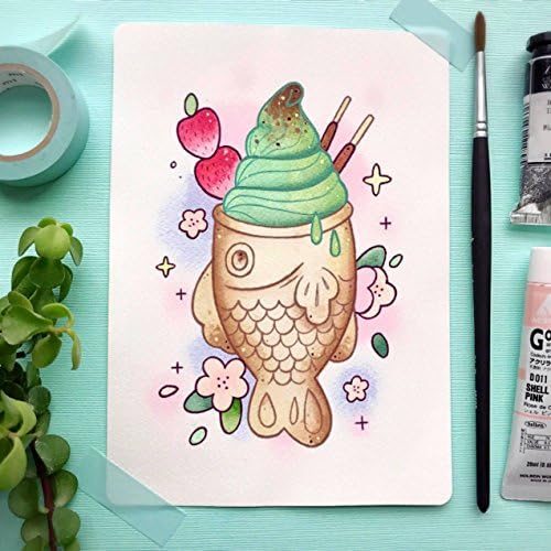 Taiyaki Matcha Ice Cream Japanese Tattoo Flash PRINT by Michelle Coffee