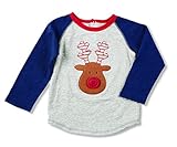 Mud Pie Boys Fair Isle Raglan T-Shirt with Reindeer Claus Applique