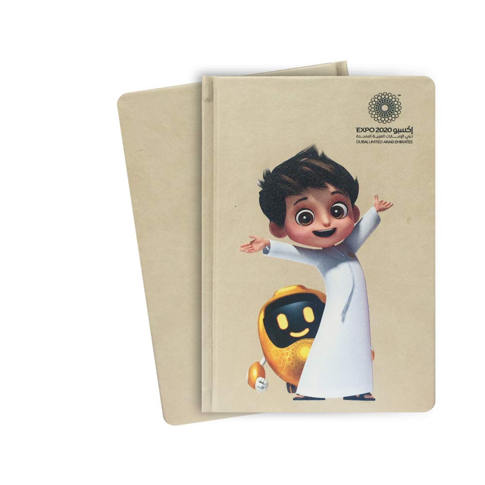 Expo 2020 Dubai A5 Note book with The Mascots Rashid and Opti - 13.5 x 21 x 1.4 cm