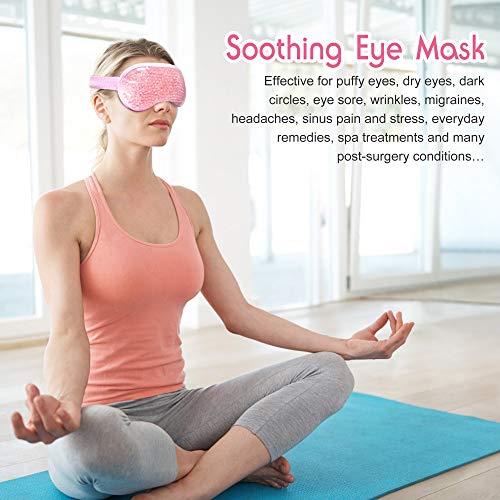 Gel Eye Mask, Hot Cold Therapy for Puffy Eyes, Dark Circles, Migraines, Headache Pain Relief, Adjustable Strap, Soft Fabric, Reusable, Soft Fabric Backing