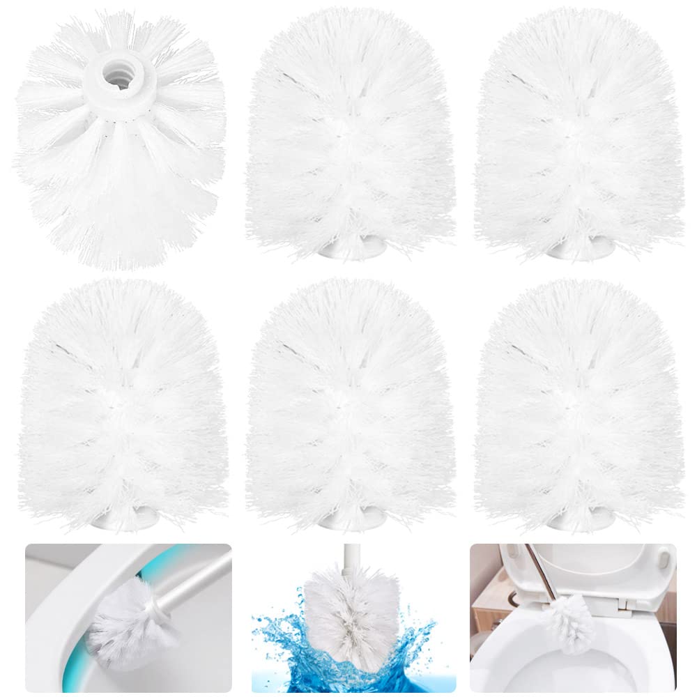 FIGFYOU 6 Pcs Replacement Toilet Brush Head, Easy Screw-On Universal Toilet Cleaning Brushes Head Loose Toilet Brush Head White Brush Head with Durable Stiff Bristles for Bathroom Accessories