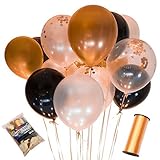 110 Party Balloons + 100 Yards Gold Curling Ribbon Roll Set By Nambri: 34 Gold Balloons | 33 White Balloons | 33 Black Balloons | 10 Gold Confetti Balloons - 12-Inch Opaque Latex Balloons For Parties