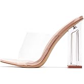 Cape Robbin Fusion Clear Chunky Block High Heels for Women, Transparent Booties for Women