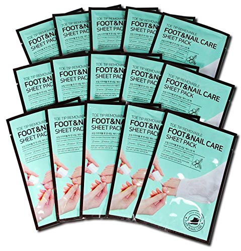 Korean Foot & Nail Care Moisturizing Socks – 15 Pairs of Moisturizing Socks are Included – Great for Use While Getting A Pedicure – Toe Tips are Easily Removable – Each Pair is Packaged Separately
