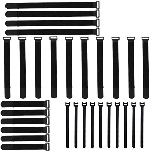 Adywe 30 Pack(6"- 8”-12”-16”) Black Adjustable Cable Wire Ties with Plastic Buckle, Reusable Fastening Organizer Cord Ties, Self-Adhesive Hook and Loop for Cord Management