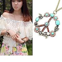 WEIYI Sweet Vintage Style Peace Sign Beads Necklace for Women(Colorful)