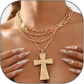 GIGB PBDK Chunky 14K Gold Cross Necklaces for Women Layered Exaggerated Cross Pendant Necklaces Vintage Paperclip Choker Necklaces Hip Hop Jewelry Presents