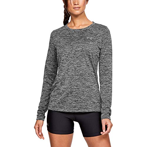 Under Armour Womens Tech Twist Crew Long Sleeve Shirt,  Black /Metallic Silver,  Medium