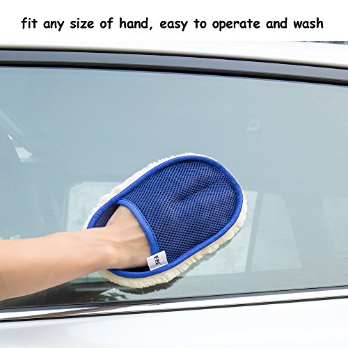 FMS Absorbent Synthetic Wool Wash Mitt,Universal Scratch-Free, Lint-Free Car Wash Pad for Automotive Cleaning, Waxing, Polishing (Blue) - Thumbnail 3