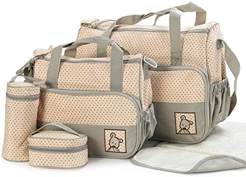 Trendy 5 Pcs/Set Large Capacity Baby Diaper Bag Maternity Bag || Baby Bag || Mummy Bag || Handbag with Diaper Changing Mat(Green)