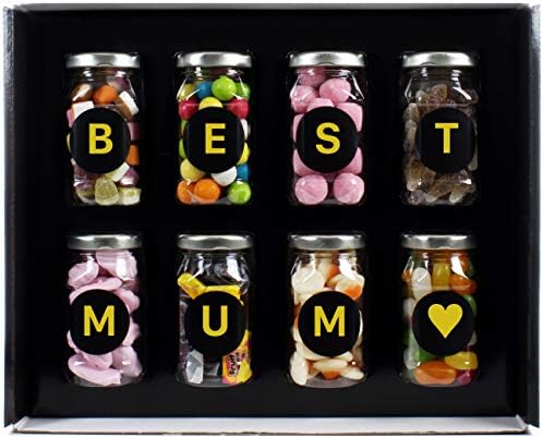Best Mum Gift - 8 Retro Sweet Jars in Gift Box with 'Best Mum' Message