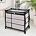 Costzon Baby Changing Table, Infant Diaper Changing Table Organization, Newborn Nursery Station with Pad, Sleigh Style Nursery Dresser Changing Table with Hamper/ 6 Baskets (Black)