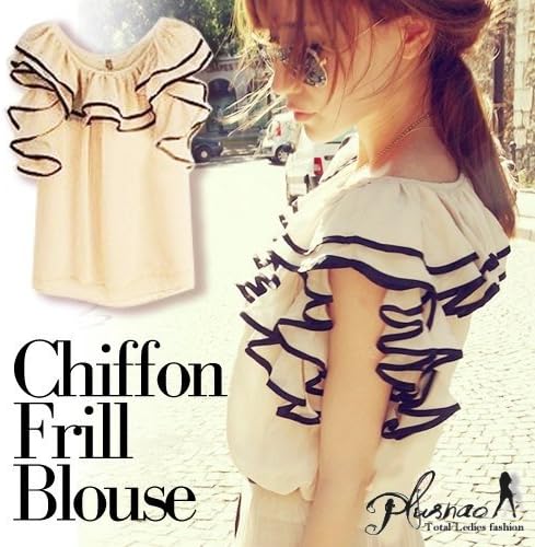 Amazon パイピング シフォンフリルブラウス トップス ベージュ半袖 F ベージュ シャツ ブラウス 通販