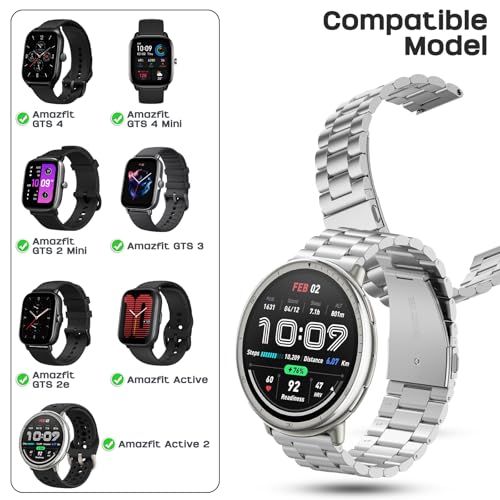 CHULN Compatible with Amazfit Active 2/Active/GTS/GTS 2/Garmin Vivoactive 5, Adjustable Metal Stainless Steel Strap for Amazfit Active 2.(No Host)