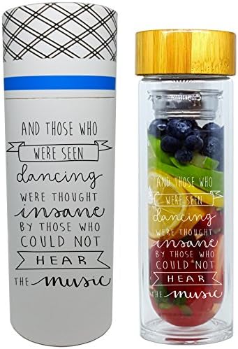 NALU INSPIRE -Those Who Were Seen Dancing- Tea Infuser Tumbler, Fruit Infusion Glass Bottle &amp; Coffee Brewer with Filter 15.8oz
