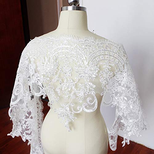 Lace - 40CM Wide lace Border lace Trim 6yards/lot Embroidered Tulle mesh Ivory lace Trimming Sequins lace Trim for Wedding Dress Sewing - (Color: Ivory)