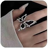 Aneneiceera Vintage Enamel Butterfly Rings Black Butterfly Finger Ring Gothic Asymmetrical Knuckle Rings Punk Statement Ring Adjustable Exaggerated Rings Jewelry for Women