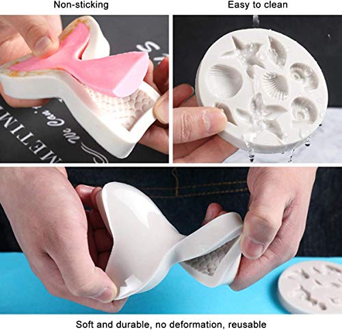 Koogel 21pcs Marine Theme Fondant Silicone Mold,Mermaid Chocolate Mold Mermaid Tail Mold Seahorse Dolphin Seashell Starfish Mold for Cake Decoration Candy Polymer Clay Sugar Craft