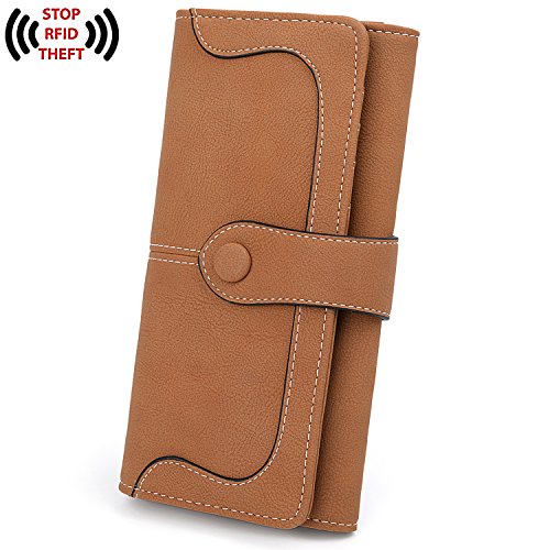 UTO RFID Wallet for Women Vegan Leather 18 Card Slots Card Holder Long Bifold Checkbook 5.5