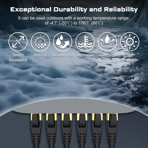 DbillionDa Cat 8 Ethernet Cable 40Gbps 2000MHz, 6FT Supports Cat7 Cat6 Cat5e Cat5, High-Speed RJ45 Cable, Heavy-Duty Indoor/Outdoor, Gold-Plated, Weatherproof & UV-Resistant for Gaming, PC, Router