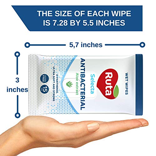 Wet Antibacterial Wipes - Sanitizer Disinfecting Wipe for Hands & Face - Moisturizing Aloe Extract - Clean Refreshing Scent - Travel Size Ultra Soft & Strong - 15 Count Travel (Pack of 8)