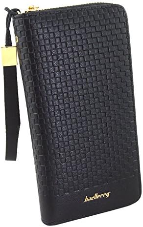 IU COMP Baellerry Men's Plaid Leather Clutch and Hand Zipper Wallet,Black