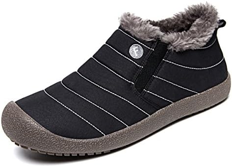Enly Men's Women's Slip on House Slippers Fully Fur-Lined for Snow Winter Indoor Outdoor, Black
