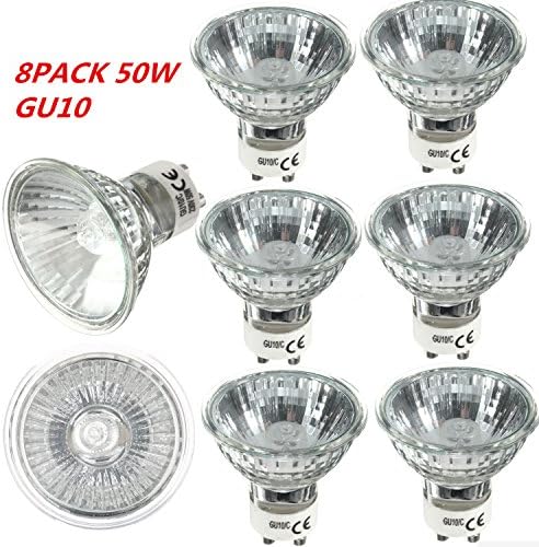 （8 pack）Halogen Flood Light Bulb GU10 Base 50W//120V 50-Watt MR16 Halogen Light Bulb MR16 With UV Glass Cover Warm White 500 Lumens GU10 Halogen Bulb 3000Hr Life