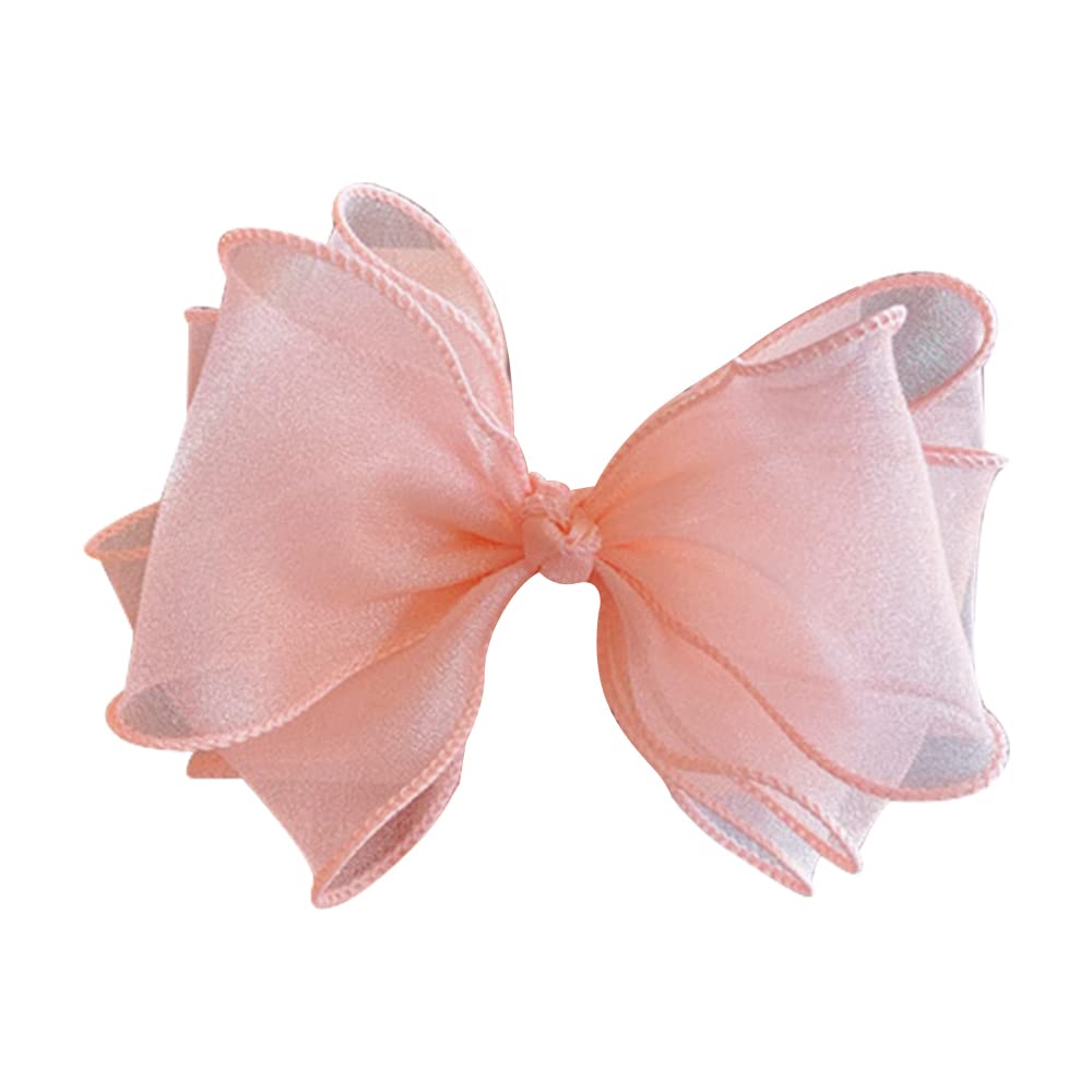 FEIFEI'S BOW Girls 5 Inches Princess Handmade Chiffon Heart Bow Hair Clip Alligator Clips Girls baby kids Infants Toddlers Ribbon Hair Accessories Barrettes (Pale Pink)