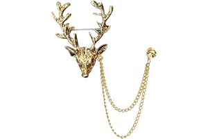 XUN ZHE Vintage Animal Tassel Chain Lapel Pin for Men Women - Punk, Buck, Suit, Tie - Deer, Ram, Owl Rhinestone Collar Chain Pin for Boyfriend Gifts
