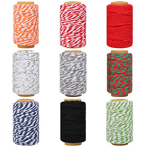 Maosifang 9 Rolls Christmas Twine Cotton 2 mm String Rope Cord for Gift Wrapping Arts Crafts Party Decorations Gardening Applications,9 Colors