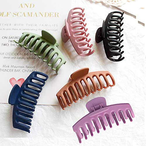 6Pcs 4 Inch Matte Plastic Hair Claw Clips,Large Nonslip Hair Claw Clips Strong Hold Thick Hair for Women and Grils(6 Color Available)