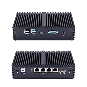 Qotom-Q355G4 Fanless Mini PC Home Server with 4 Ethernet LAN Intel Core i5 5200U Computer (8G RAM + 128G SSD + WiFi)